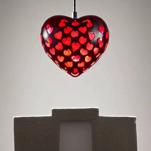 Image similar to pendant light in the shape of a heart with red accents designed by tiffany & co.