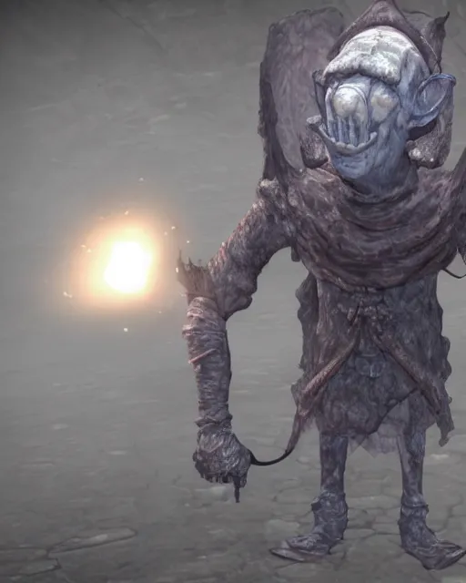 Image similar to squidward as a dark souls boss