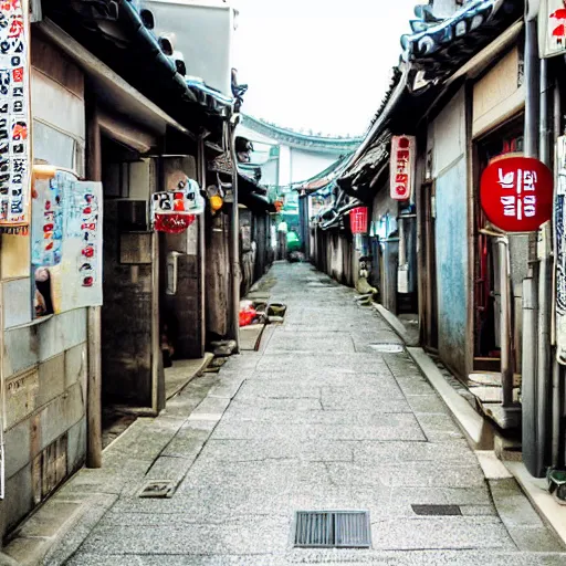 Prompt: A realistic depiction of an alleyway in Korea