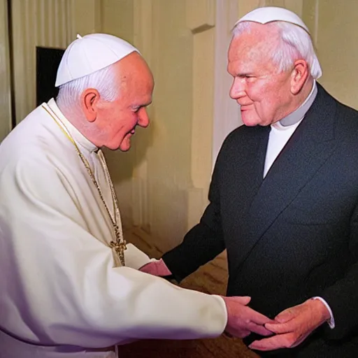 Image similar to john paul ii admiring a yeezy 3 5 0 sneaker in his hands