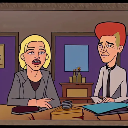 Image similar to random twin peaks screenshot as a cartoon