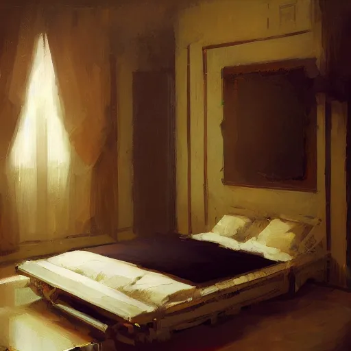 Prompt: bed used for gaming, high quality reflections, Greg Rutkowski