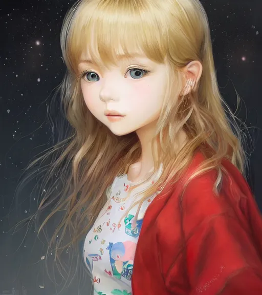 Prompt: portrait of a young cute beautiful girl with blond hair and big brown eyes artwork by WLOP, Hikari Shimoda, Studio Ghibli, Chie Yoshii, artstation
