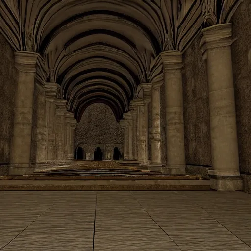 Image similar to the grand halls of anor londo, marble floors, art by kotaro chiba, volumetric lighting, epic composition