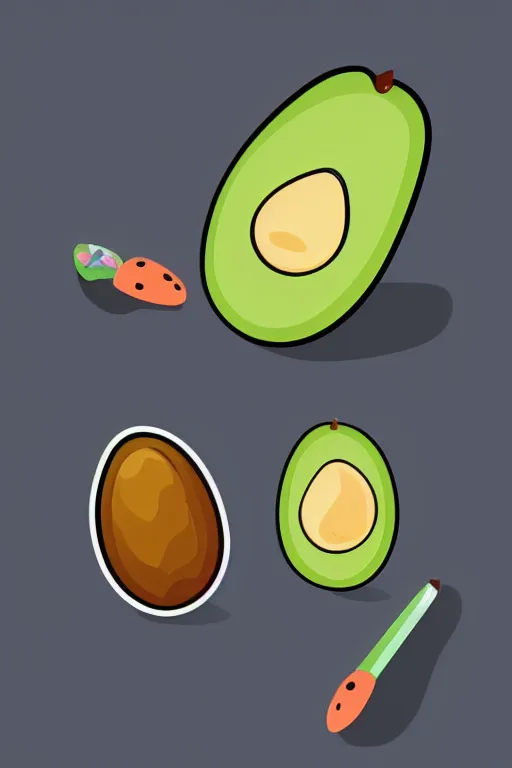 Image similar to Baby avocado, sticker, anthropomorphic, colorful, fantasy, artstation, illustration, highly detailed, simple, smooth and clean vector curves, no jagged lines, vector art, smooth