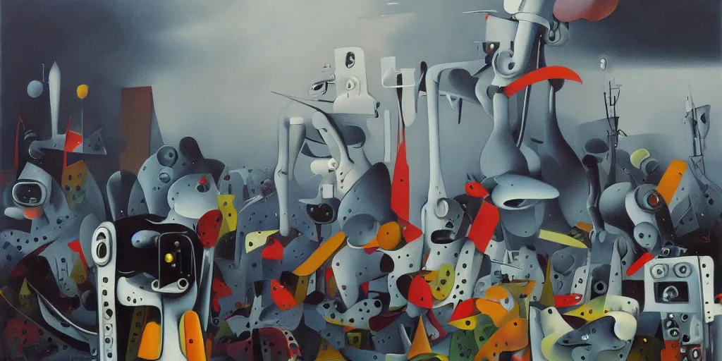 Prompt: a beautiful painting of robot by yves tanguy, trending on artstation