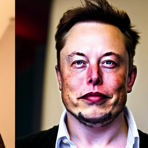 Image similar to A portrait photo of Elon Musk teams up with a teenage Elon Musk, perfect faces, 50 mm, award winning photography