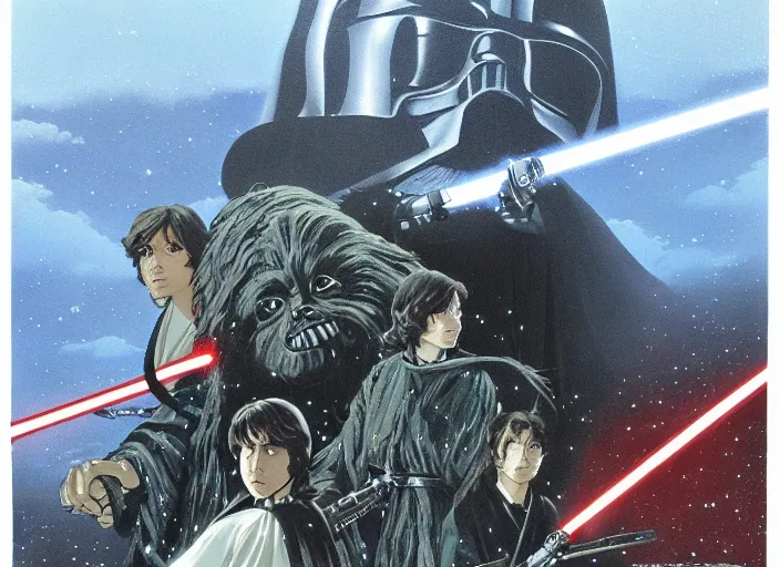 Image similar to film still of Star Wars Return of the Jedi Artwork by Dice Tsutsumi, Makoto Shinkai, Studio Ghibli