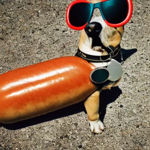 Prompt: hot dog with sunglasses