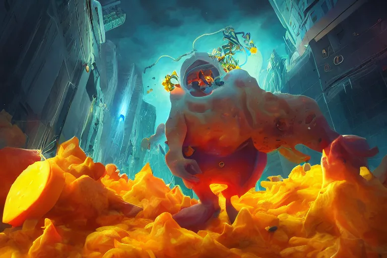 Image similar to the interdimensional lord of cheese saves humanity, detailed, intricate, colorful lighting, trending of artstation, 4 k, hyperrealistic, focused, extreme details, cinematic, masterpiece