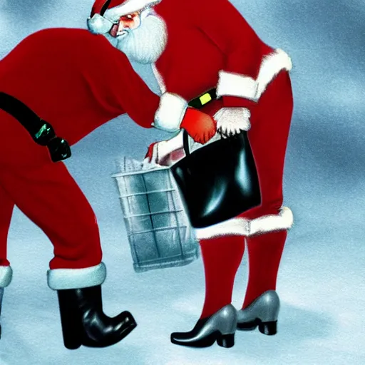 Image similar to santa claus is caught with a hooker by police, highly detailed, high definition, ultra realistic