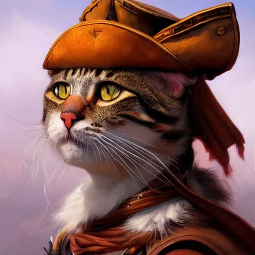 Image similar to Portrait of a Cat as a Pirate, photo, highly detailed oil painting, photorealistic, highly detailed, digital painting, artstation, concept art, smooth, sharp focus, illustration, art by artgerm and greg rutkowski and alphonse mucha