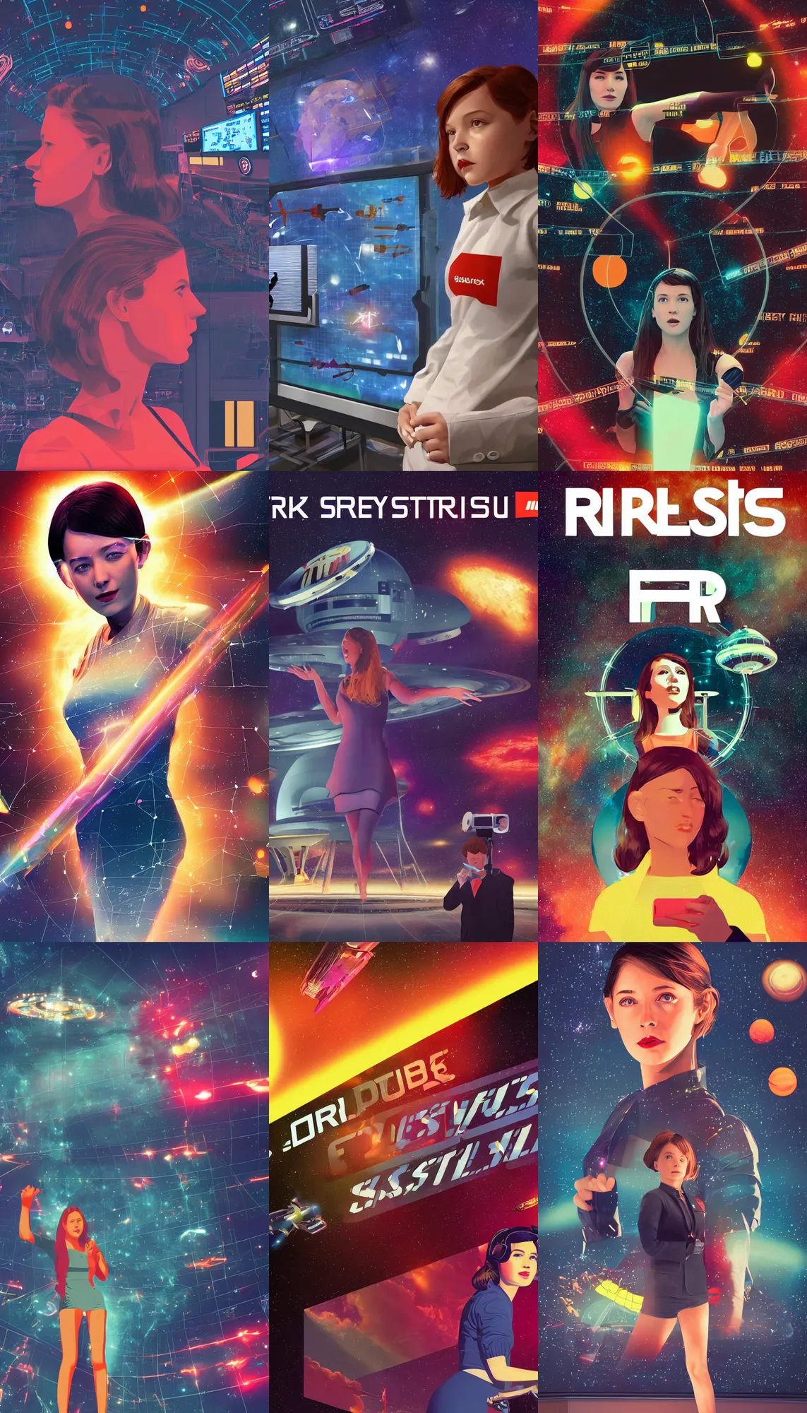 Prompt: hardmesh retro futurist screen shows girl telling news, with stockexchange bar and titles, in style of firefly movie, digital art by ilya kuvshinov and greg rutkovsky, intergalactic, space, stars and nebula, tv, bbc, 5 - channel, with anchor man and woman, cinematic