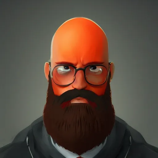 Prompt: portrait of a bald man with a big orange beard, video game concept, character, digital art, artstation cgsociety masterpiece