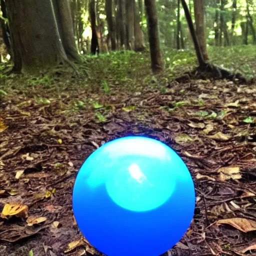 Image similar to what is this glowing blue orb i found in the woods at the park?