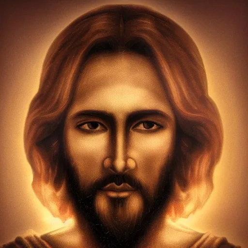 Prompt: Jesus portrait in beautiful dark landscape in the style of Dao Trong Le , intricate, epic lighting, cinematic composition, hyper realistic, 8k resolution,
