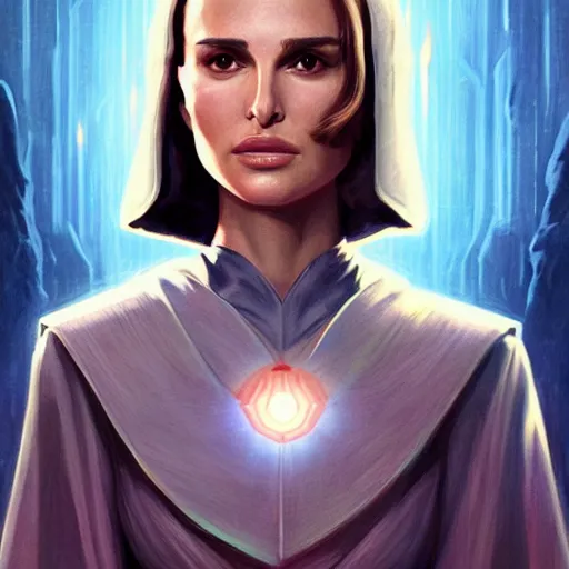 Image similar to natalie portman, female, jedi master, wearing the traditional jedi robe, beautiful and uniquely odd looking, detailed symmetrical close up portrait, intricate complexity, in the style of artgerm and ilya kuvshinov, magic the gathering, star wars art,