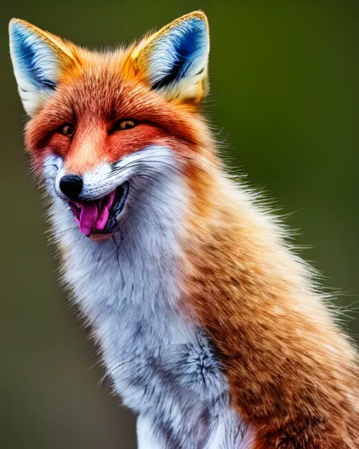 Image similar to rainbow fox yawning, portrait, blue background, 8 k, 8 5 mm f 1. 8