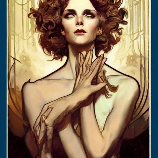 Prompt: an art nouveau painting in the style of mort kunstler, and in the style of charlie bowater, and in the style of alphonse mucha. symmetry, smooth, sharp focus, semi - realism, intricate detail.