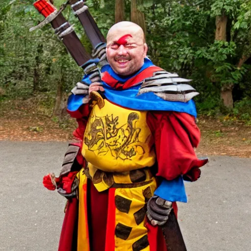 Prompt: photo of a jester warrior