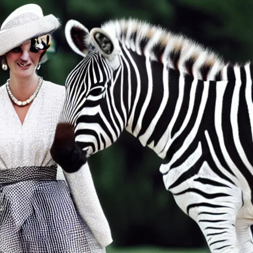 Prompt: princess diana on a zebra