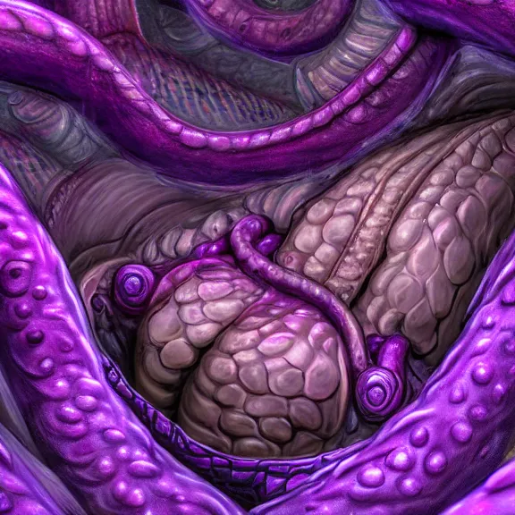 Image similar to detailed shot inside a goddess dragon's cavernous synthetic stomach, the walls purple and pulsing, slimy and hot, lots of acid pooling up on the floor, digesting a bunch humans that ended up inside, food pov, micro pov, vore, digital art, furry art, high quality, 8k 3D realistic, macro art, micro art, Furaffinity, Deviantart, Eka's Portal, G6