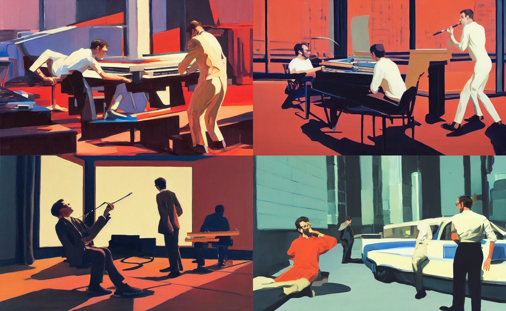 Prompt: Vulfpeck live at Madison Square Garden, painting by Syd Mead and Edward Hopper