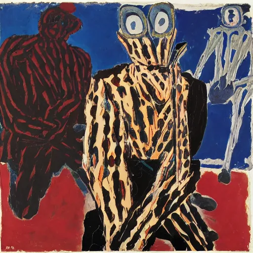 Image similar to painting of an invisible man, by georg baselitz