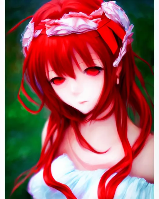 Image similar to the goddess of summer, bust head, red gauze skirt, dreamy, beautiful, by wlop