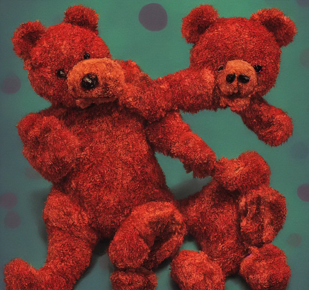 Image similar to digital art hyper realism body horror studio lighting strawberry teddy bear technicolor 3 5 mm