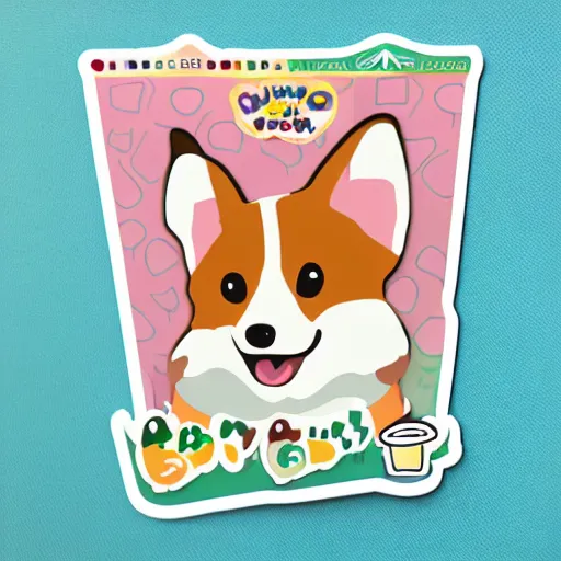 Prompt: a kawaii chubby goofy cute corgi sitting upright sticker illustration