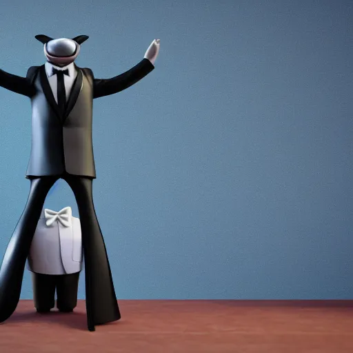 Prompt: a anthropomorphic whale with tuxedo suit, octane render