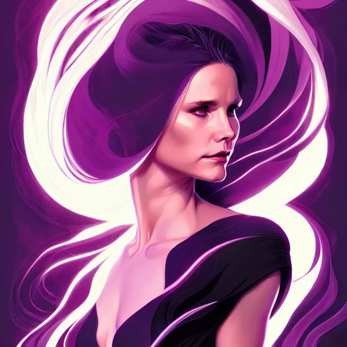 Prompt: style artgerm, joshua middleton, gerald brom, beautiful kristen bell with black dress, very long white hair, symmetrical face, symmetrical eyes, purple fire powers fire swirling, detailed, forest setting, cinematic lighting