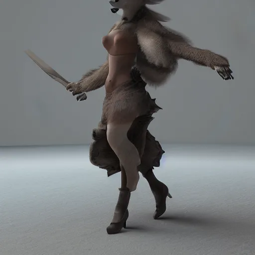 Prompt: full body of a wolf lady,, octane render