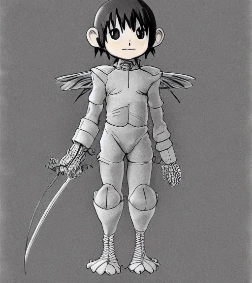 Prompt: attractive little boy wearing an cyborg angel suit, artwork in kentaro miura and made in abyss, inspired in astroboy smooth, beautiful lightness, anatomically correct, trending on pixiv, fascist composition, realistic