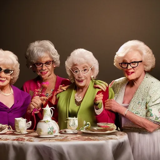 Image similar to john cena and the golden girls heading tea, realistic photography, high detailed