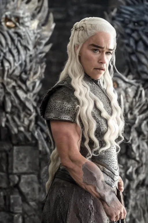 Image similar to still of arnold schwarzenegger as daenerys targaryen in game of thrones ( 2 0 1 1 ), promotional still