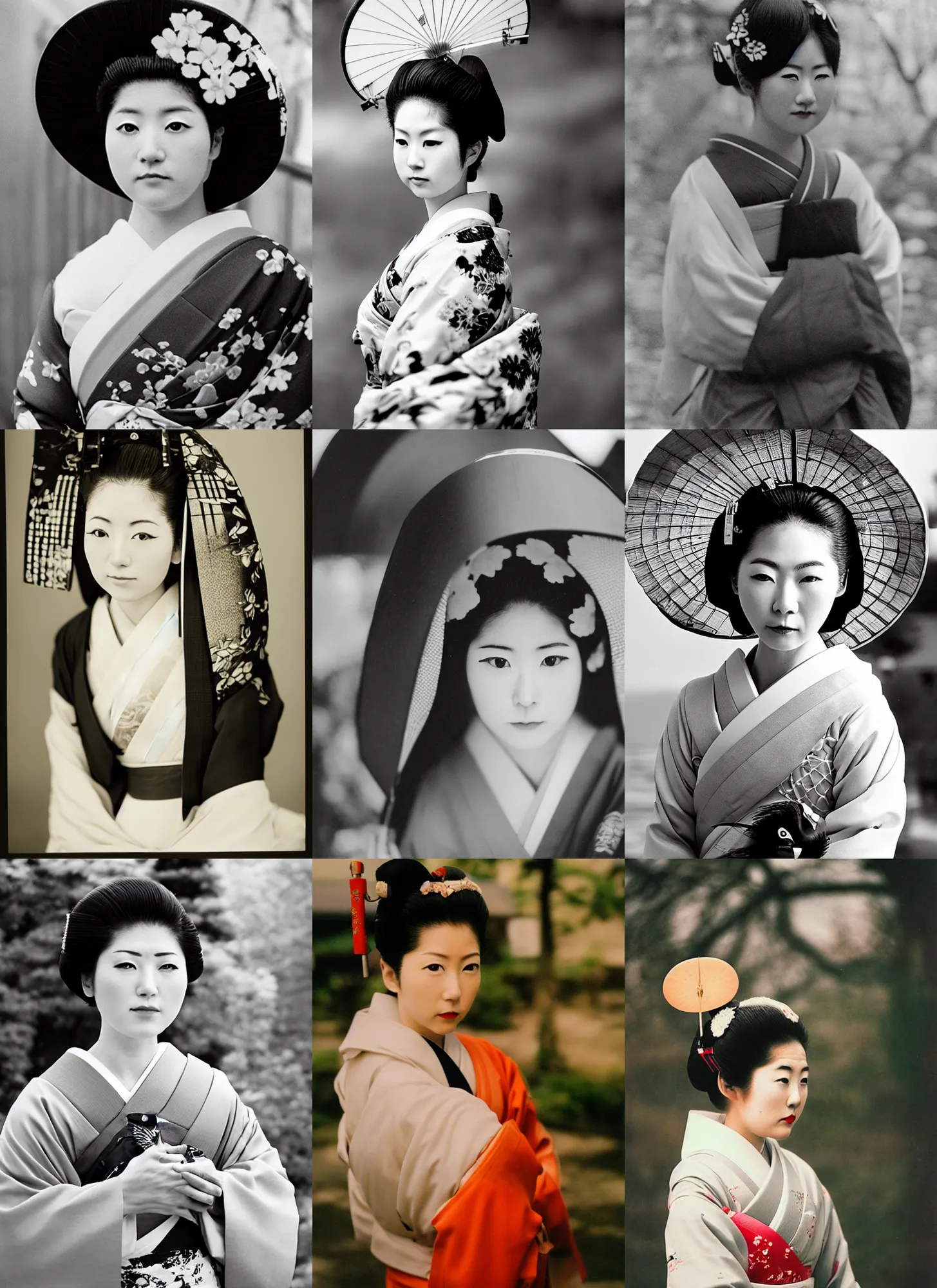 Prompt: Portrait Photograph of a Japanese Geisha Rollei Blackbird