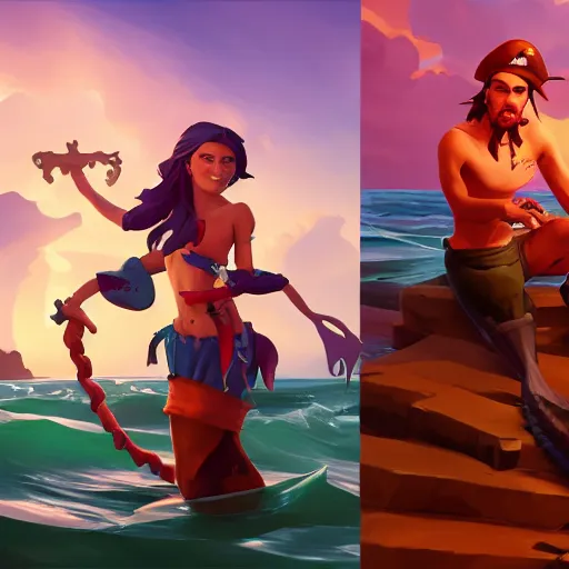 Image similar to jack the pirate mermaid on sea of thieves game avatar hero, behance hd by jesper ejsing, by rhads, makoto shinkai and lois van baarle, ilya kuvshinov, rossdraws global illumination