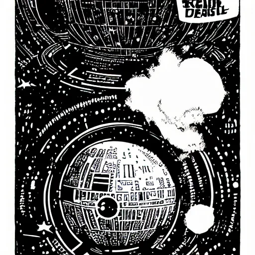 Image similar to mcbess illustration of an exploding death star