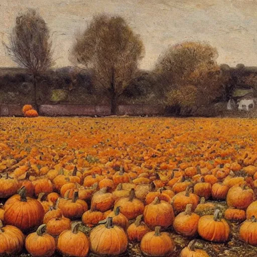 Image similar to a field of rotting pumpkins, by Sir James Guthrie, hyperrealism