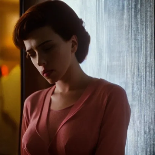 Prompt: intimate movie still of scarlett johansson in wong kar wai chung king express