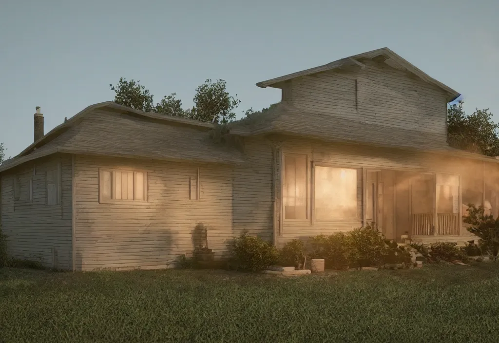 Image similar to kodak portra 4 0 0 photographic and realistic, section of a 7 0 s house, octane render, unreal engine, 4 k, artstation, hyper realistic, wide angle, 3 5 mm, sharp focus, soft light, volumetric light fog, in the style of gregory crewdson