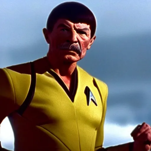 Prompt: a still of Charles Bronson in Star Trek