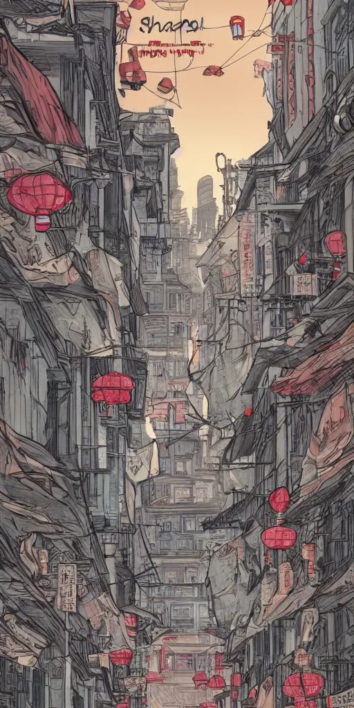 Image similar to shanghai city streets, rapture, graphic novel