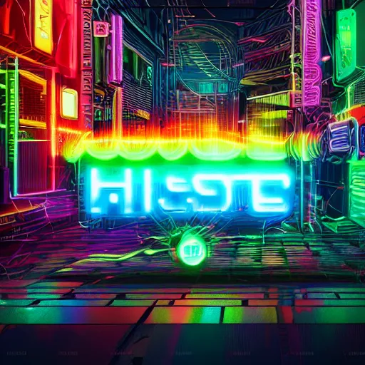 Prompt: rainbow hamster! in a cyberpunk! city, neon lights, light reflection, logo, 8 k, hd