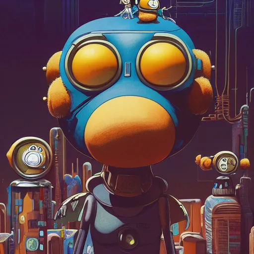 Image similar to cheburashka futurama cyberpunk portrait by gaston bussierre and charles vess and james jean and erik jones and rhads, inspired by rick and morty, epic, funny, huge scale, beautiful fine face features, intricate high details, sharp, ultradetailed