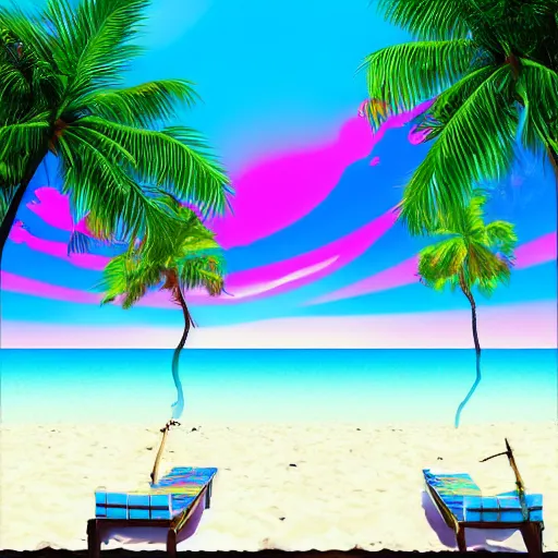 Prompt: the vaporwave beach