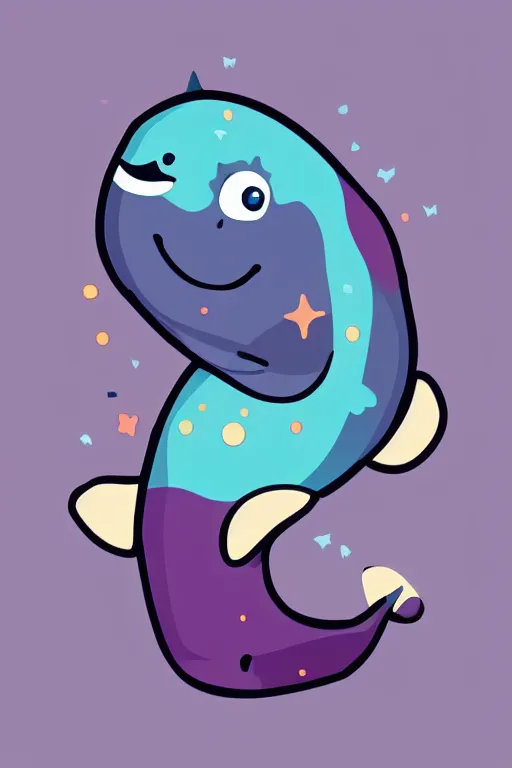 Image similar to Baby whale, sticker, anthropomorphic, colorful, fantasy, artstation, illustration, highly detailed, simple, smooth and clean vector curves, no jagged lines, vector art, smooth