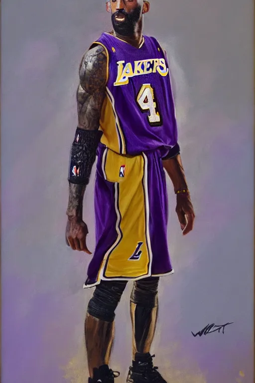 Image similar to full body portrait of the dictator of the los angeles lakers, 1 8 8 9, in full military garb, kobe bryant, oil on canvas by william sidney mount, trending on artstation